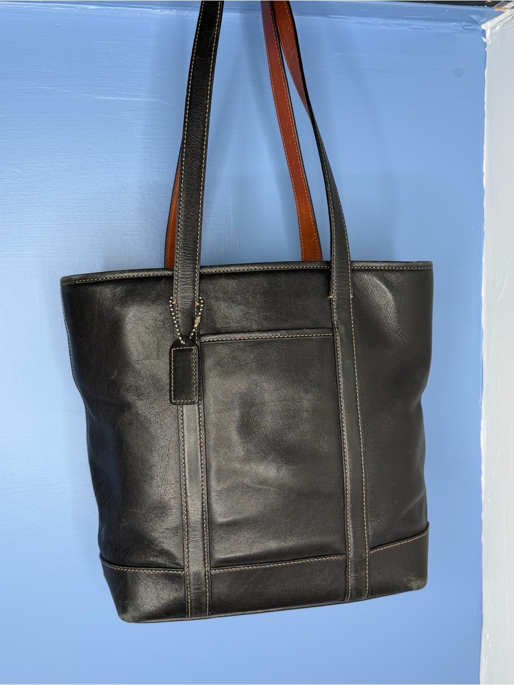 Vintage Coach 5187 Classic Black Leather Tote Bag with Hang Tag